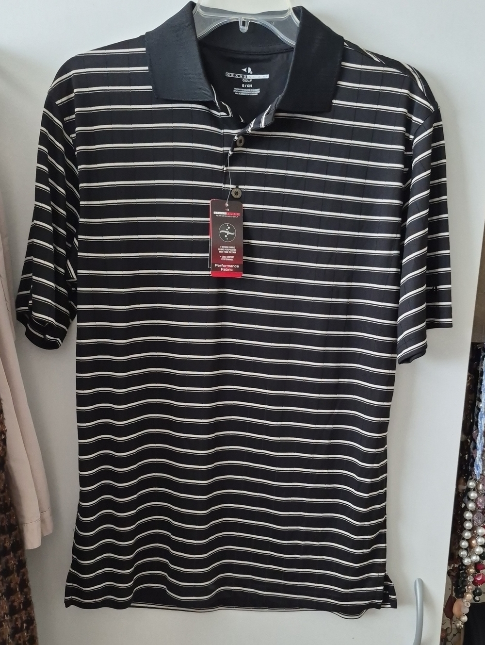 Grand Slam Men's Black Striped Golf Polo Shirt Sz S